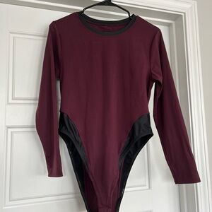 Fabletics Burgundy and Black Bodysuit Sleek Form-Fitting Design